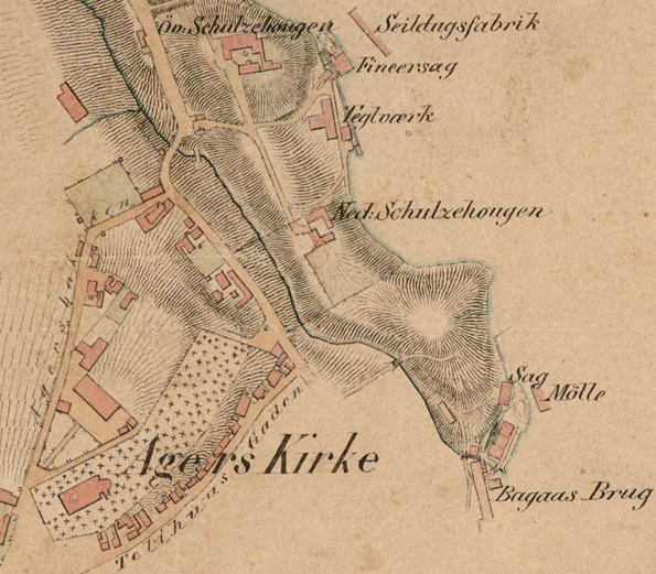 Utsnitt av kart over Schulzehaugen 1857